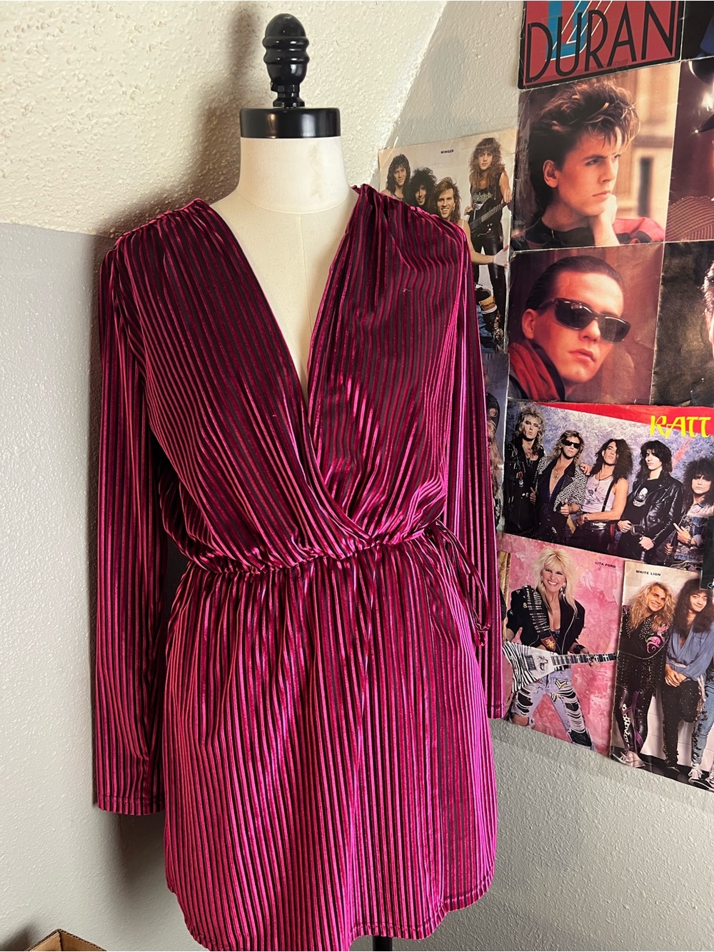 Lulu's Berry Plunging Velvet Wrap Mini Dress